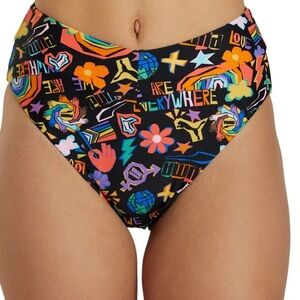 Puma Medium Bottoms Bikini high cut leg & waist Pride Print rainbow graphic NWT